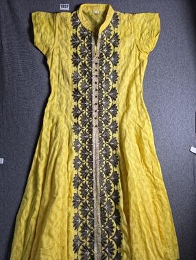 Anarkali Pakistani Style Yellow Embroidered Women's Dress XL. Regal Ethnic.